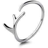 Amkaka Adjustable Rings for Women S925 Sterling Silver Christmas Antlers Open Ring Minimalist Hypoallergenic Ring Gift