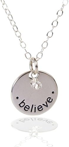 Sterling Silver Small Believe Pendant Necklace, 18", Inspirational Word Message, Spiritual Religious Gift
