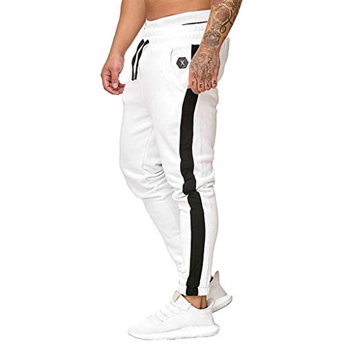 TIMEMEANS Casual Pants Mens Sport Sweatpants Long Trousers Tracksuit Fitness Joggers Pant White