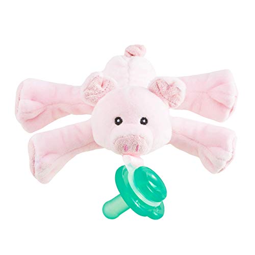 Nookums Paci-Plushies Pig Shakies- Pacifier Holder and Rattle (Plush Toy Includes Detachable Pacifier, Use with Multiple Brand Name Pacifiers)