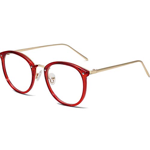 Amomoma Round Non-Prescription Eyeglasses Clear Lens Glasses Eyewear Frame A5001 with Red Frame/Clear Lens - Thumbnail 2