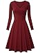 Lotusmile Knee Length Dresses, Women's Long Sleeve Elegant Vintage A Line Swing Dress (Small, Wine)