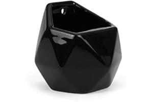 Milltown Merchants Succulent Wall Planters - Wall Vases - White Ceramic Wall Mounted Planters - Succulent Plant Pots - Hanging Vases for Living Wall (2 Pack/Geometric/Black)