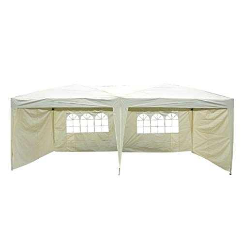 Outsunny 10'x20' Pop Up Party Tent Outdoor Patio Instant Wedding Canopy Shelter with 4 Side Walls (Cream White)