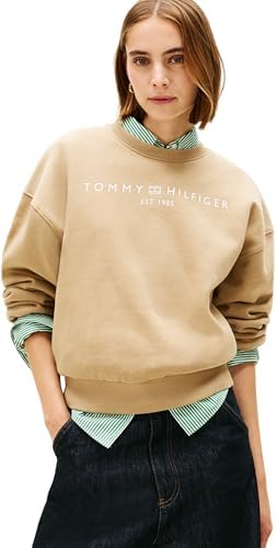 Damen Sweatshirt Corp Logo Relaxed Fit, Beige (Driftwood Taupe), S