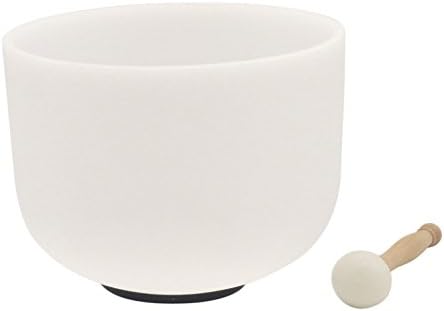 Kindian Frosted B Note Crown Chakra Buddhist Quartz Crystal Singing Bowl Meditation Yoga Singing Bowls Set with Mallet and Rubber Base Ring,White (12 inch)
