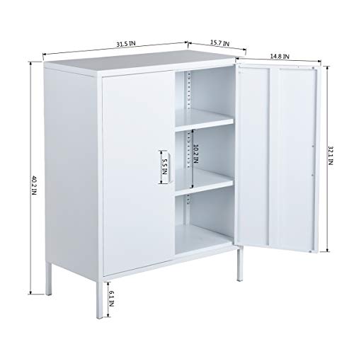 HouseinBox Double Door Locker Modern Style Metal Cabinet with 3 Shelves for Living Room, Bedroom and Office White - Thumbnail 2