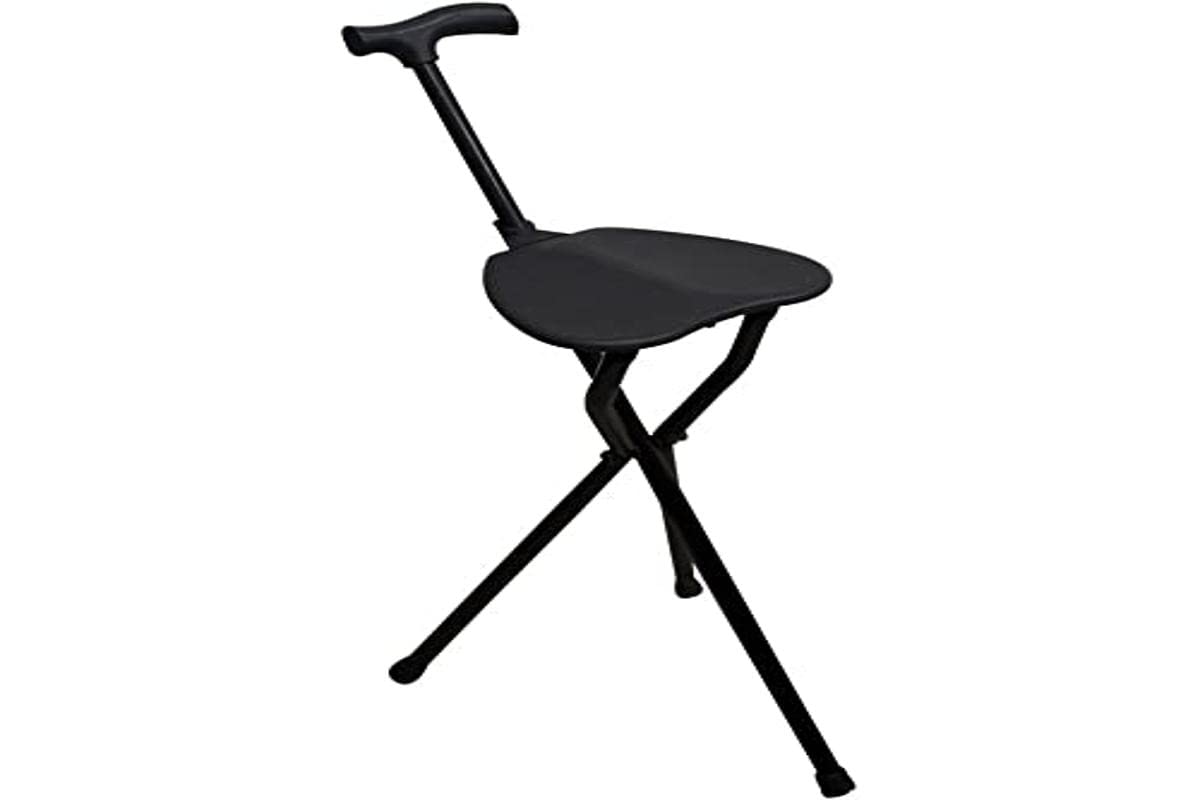 Queraltó Cane, Stick, Aluminium Tripod with Folding Seat, Black, Bastón trípode de aluminio con asiento