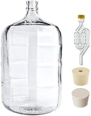 North Mountain Supply 5 Gallon Italian Glass Carboy Fermenting Jug - with Drilled & Undrilled Rubber Stoppers and 6-Bubble Airlock
