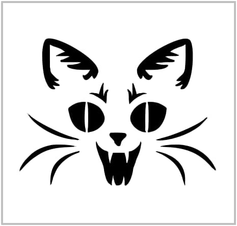 Mixed Media - Evil Cat Face Stencil 4 Inch Halloween Design Holiday Pumpkin Carving Reusable Sheet for DIY craft crafting card making cookie cake airbrushing small miniature MIN115
