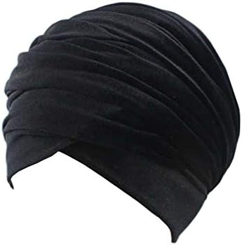 Women's Velvet Turban Headband Pleated Tube Head Wrap Hijab Tube Scarf - Black - One Size