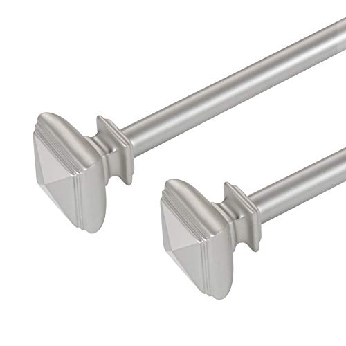 Turquoize Square Window Treatment Set Antique Nickel Finials, 2 Pack of 3/4 Inch Diameter Decorative Single Curtain Rod Length from 28 to 48-Inch, Nickel