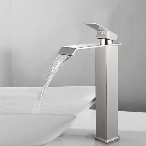 SOLVEX Monomando para Lavabo, Grifo para Lavabo de Baño, Llaves para Lavabo de Baño, Mezcladora para Lavabo Baño con Líneas de Suministro, Grifo de Baño Cascada, Acabado Cromo Espejo, SP-10054