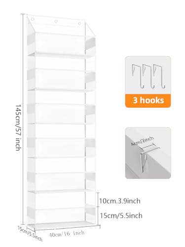 Wakaye Door Hanger Organizer - 6-Tier Cuddly Toy Storage Bathroom Organizer and Storage, Swing Proof Hanging Organizer for Toys/Baby Items (Clear)