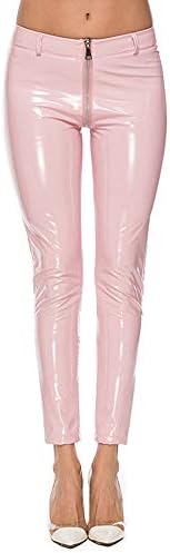 HAINE Wet Look Leggings for Women Patent Leather Open Crotch Pants with Zipper Plus Size S M L XL 2XL 3XL 4XL