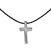 Loralyn Designs Small Simple Stainless Steel Cross Pendant on 20 Inch Black Leather Necklace Cord