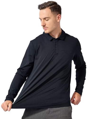 SVILU MEN’S LONG SLEEVE POLO – 1/4 ZIP UP GOLF FISHING SHIRTS RUNNING OUTDOOR ZIPPER CLOSURE BLACK SIZE XL