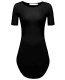 Women Summer Short Sleeve Side Slit Solid Stripe Long Tee Tops Tshirt Mini Dress