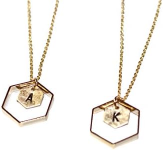 Freena Design Honeycomb Initial Necklace Engraved Golden Hexagon (K)