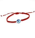 MIZZE Made for Luck The Classic Glass & Silver Evil Eye Charm Bracelet for Men and Women - Simple and Classic (RED)