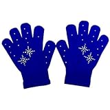 Fashion Every Day @Fedol Girls Ice Skating Gloves Magic Stretch with Rhinestones Snow Flakes (Royal Blue)