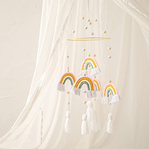 Promise Babe Mobile Baby Wood With Felt Balls Baby Room Hanging Bed Bell Rainbow Crochet Felt Mobile Wind Chime Newborn Boys Girls Pendant Crib Baby Bed Changing Table Deco