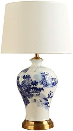 American Blue And White Porcelain Table Lamp, Ceramic Table Lamp, Rustic Style, Living Room Decoration Bedroom Bedside Lamp, Nostalgic Retro, Art Garden Hand-painted Blue And White Porcelain,White