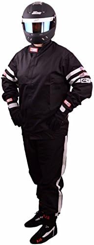 RJS RACING FIRE SUIT RACING JACKET &amp; PANTS BLACK / WHITE STRIPE ADULT 3X SFI 3-2A/1