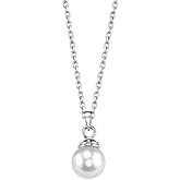 The Pearl Source 14K Gold Round White Akoya Cultured Pearl Hope Pendant Necklace for Women