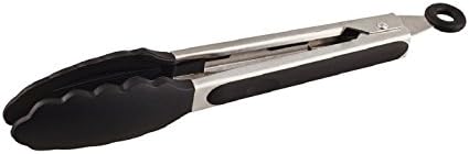 SToC Premium Silicone Kitchen Locking Tongs 9-Inch, Stainless Steel Ergonomic Anti Slip Design, Non-Stick Friendly, Black