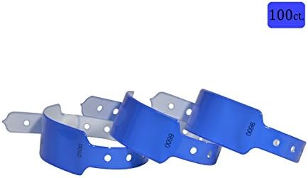 Neon Blue Plastic Wristbands With Series Number - 100 Count Vinyl Wristbands For Event- By Fivepeas