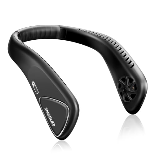 SMSELER Portable Neck Fan,Hands Free Bladeless Fan,360° Cooling Fan,3-Speeds,6000mAh Rechargeable Quick,Wearable Fan,Birthday Gifts for Men Women Dad Mom(Black)