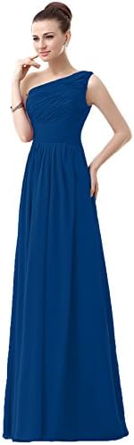 Lily Anny Chiffon Long One Shoulder Evening Prom Gown Bridesmaid Dress L143LF Blue US10