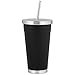 HomeLife Solutions Stainless Steel Double Walled Tumbler in Black with two Drinking Straws and Cleaning Brush, 16 oz