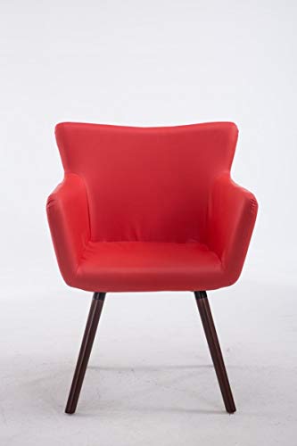 CLP-Sedia-Visitatore-Design-Antwerpen-in-Similpelle-Poltroncina-rtro-con-Schienale-e-Braccioli-Rosso-Colore-Base-Noce