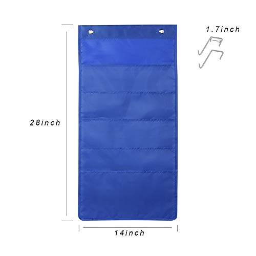 Premium Hanging File Folder Organizer, 5 Pockets, 2 Hangers Cascading Wall Organizer，Perfect for Home Organization, School Pocket Chart, Office Bill Filing. Wall or Over Door Mount (Blue-1Pack) - Thumbnail 4