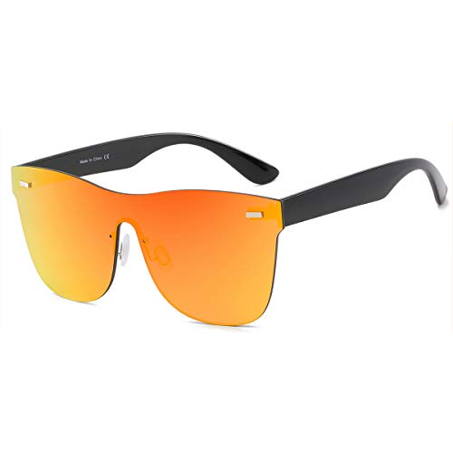 Rimless Mirrored Lens One Piece Sunglasses UV400 Protection for Women Men (Red) - Thumbnail 6