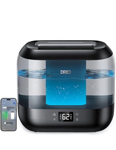 DREO Smart Humidifier for Bedroom Baby, 4L Cool Mist Humidifiers for Home, 28dB Quiet Humidifier, LED Display, Humidity Sensor, Oil Diffuser, 36H Runtime, Nightlight, Top Fill, Touch/APP/Voice Control