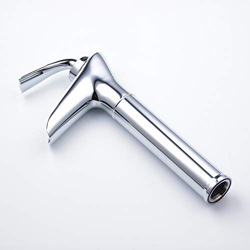 Modern Waterfall Lavatory Bathroom Faucet Tall Deck Mount One Handle Single Hole Vessel Mixer Tap Plumbing Fixtures Unique Designer Chrome - Thumbnail 5