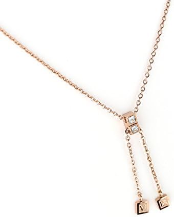 Unique Rose Gold Tone Designer Necklace with Swarovski Style Crystals and Delicate Charms
