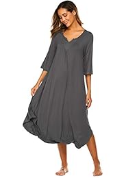 foikte Camisones para Mujer Algodón Ropa de Dormir Manga 3 4 Cuello V Camisón Loungewear Suelto Vestido de Noche