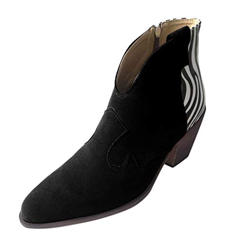 Aunimeifly Stylish Ladies Pointed Toe Booties Women's Zebra Pattern Bare Boots Casual Side Zipper Ankle Shoes(US:7.5-8,Black) - Thumbnail 6
