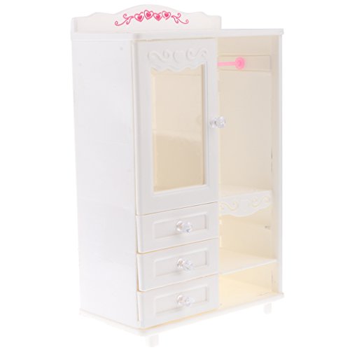 MagiDeal White Plastic Wardrobe Furniture for Barbie Doll House Clothing Shoes Accessories Can Open Wardrobe Storage Cabinet for Barbie Collector Clothes Case Storage