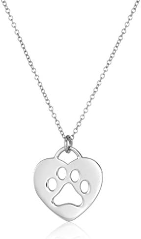 Sterling Silver Heart with Paw Cutout Pendant Necklace, 18"
