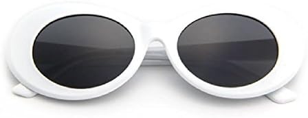 Bold Clout Goggles - 1 or 2 Pairs UV400 for Eye Protection White / Black / Leopard Print Frame Kurt Cobain Inspired Retro Mod Oval Sunglasses w/ Dark Lenses for Men &amp; Women (white)