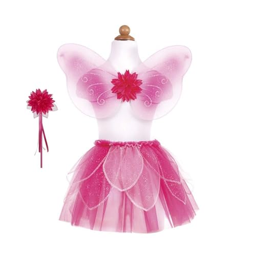 Great Pretenders Fancy Flutter Skirt, Wings & Wand Set – Girls Dress-Up Costume for Pretend Play, Size 4-6 (Pink)