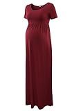 Jinson Women's Basic Maternity Soild Short Sleeve Long Maxi Dress Vestido with Empire Waist for Pregnancy