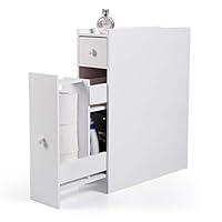 thegreatshopman 6.3-in Width Bathroom Storage Floor Cabinet Slim Standing Bath Toilet Paper Holder Slide Out Drawer Stand Storage White