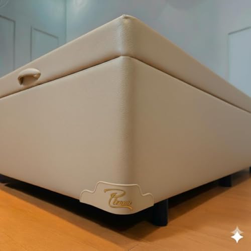 Cama Box Baú Casal Blindado com Pistão a Gás (Corino, Bege)