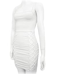 tanicy Mujer Sexy correa de espagueti Hollow Out de encaje hasta vendaje Bodycon Mini Club de noche vestido